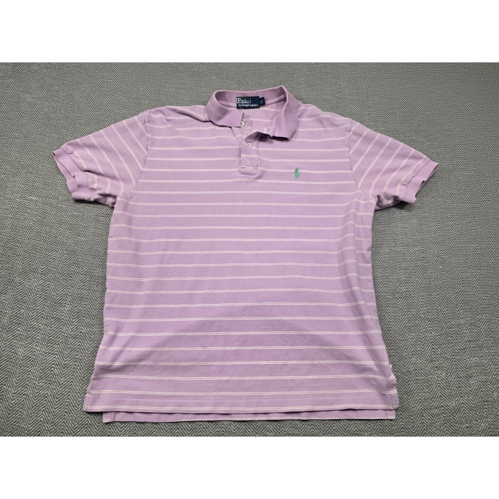 Polo Ralph Lauren‎ Mens Large Purple Striped Short Sleeve Pique Polo Shirt